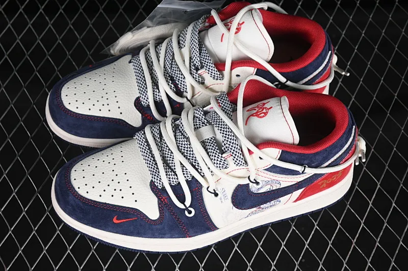 All categories Air Jordan Jordan series basketball shoes Air Jordan 1 Low High-end customization Low-top sneakers Air Jordan 1 Low OG SP AJ1 Joe 1 Year of the Snake limited edition Red and blue drawstring Low-top cultural casual sneakers SJ9950-051